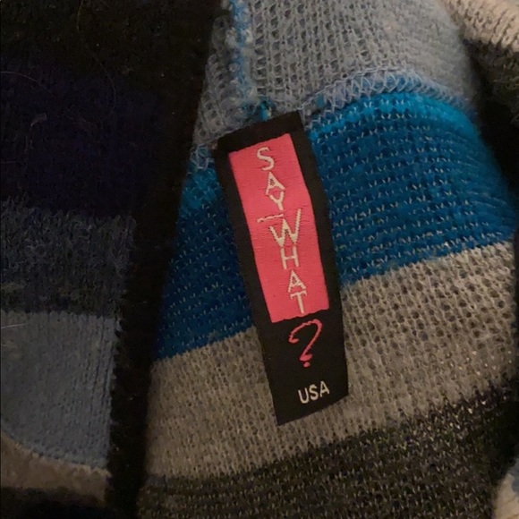 Blue striped cardigan sweater with hood and fringe - Picture 3 of 3